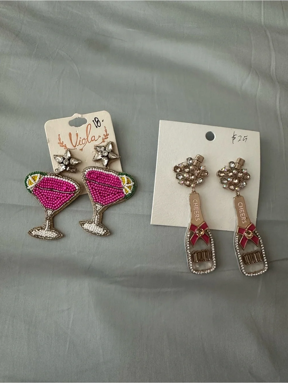 Pink Beaded Cocktail Glass Statement Earrings